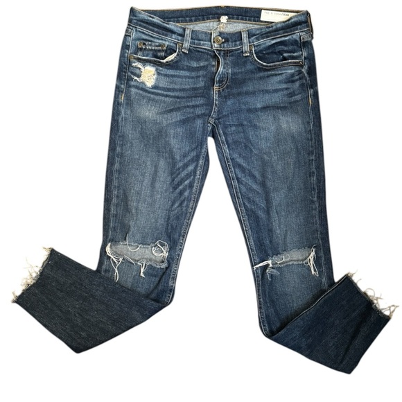 RAG & BONE Women's Mabel Distressed Raw Hem Boyfriend Cut Blue Jeans Size 26 EUC - Picture 10 of 17